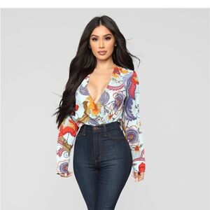 Fashion Nova Multicolor Floral Bodysuit